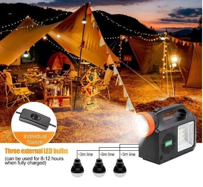 etenda Solar Camping Light with Speaker | Bluetooth FM Radio Emergency Light | Portable Outdoor Solar Lamp | USB/TF Card MP3 Playback Support - Image 4