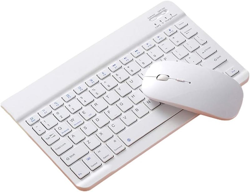 كلاراكو مجموعة لوحة مفاتيح وماوس لاسلكية محمولة صغيرة الحجم مزودة بتقنية البلوتوث 10\u201c وبطارية مدمجة قابلة لإعادة الشحن لأجهزة iPad والكمبيوتر اللوحي والكمبيوتر المكتبي والكمبيوتر المحمول بنظام Android مقاس 10 بوصات باللون الأبيض - Image 1