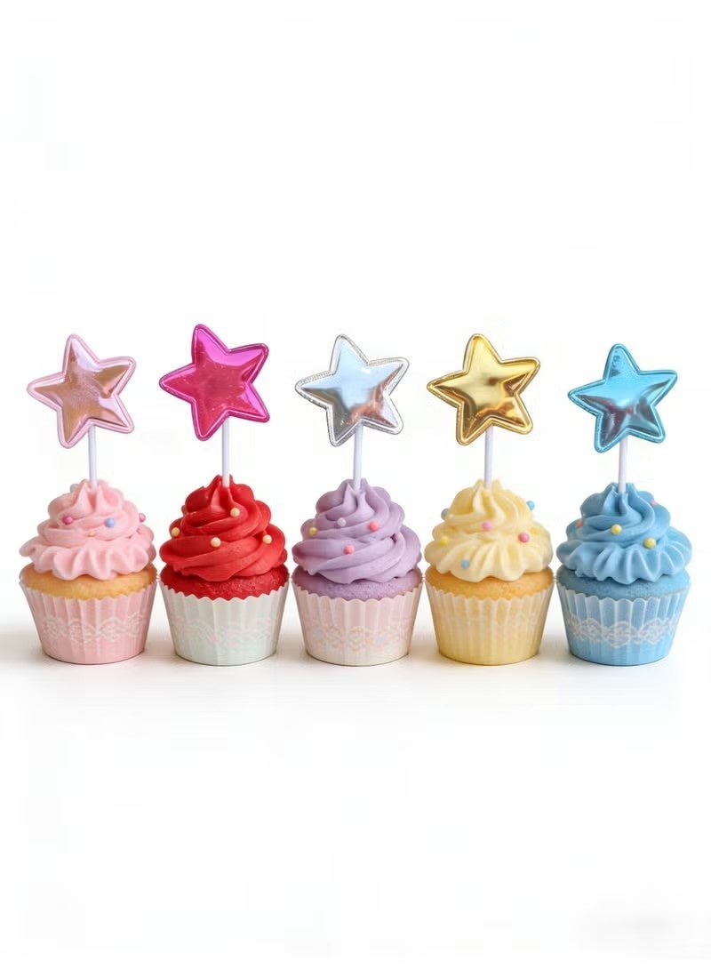 50PCS Star Cupcake Toppers Cake Decorations, Cake Dessert and Cupcake Decor, Holiday and Party Accessories, MultiColor for Kids Baby Shower Birthday Party Cake Decoration(Star) - Image 3