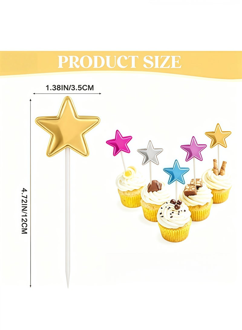 50PCS Star Cupcake Toppers Cake Decorations, Cake Dessert and Cupcake Decor, Holiday and Party Accessories, MultiColor for Kids Baby Shower Birthday Party Cake Decoration(Star) - Image 2
