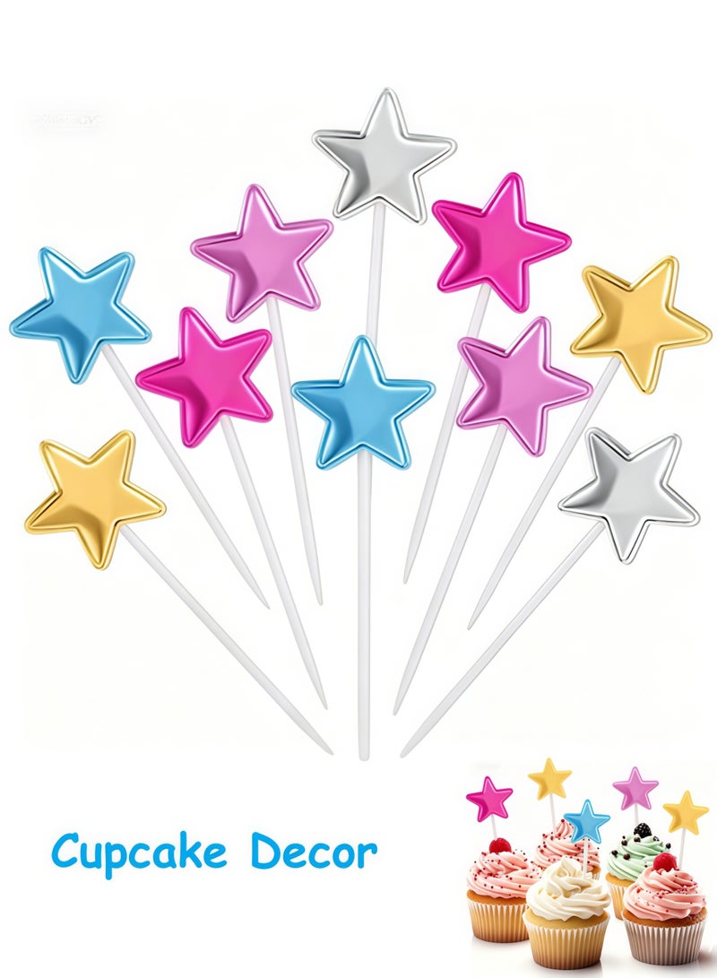 50PCS Star Cupcake Toppers Cake Decorations, Cake Dessert and Cupcake Decor, Holiday and Party Accessories, MultiColor for Kids Baby Shower Birthday Party Cake Decoration(Star) - Image 1