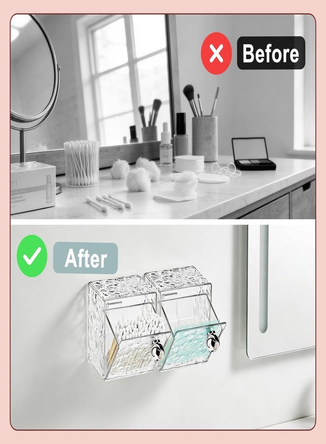 IWNTWY Qtip Holder Dispenser, Wall Mounted Plastic Cotton Pad Holder, Cotton Ball, Swabs, Floss, Makeup Organizers Containers for Vanity Bathroom (Clear, 2 Pcs) - Image 5