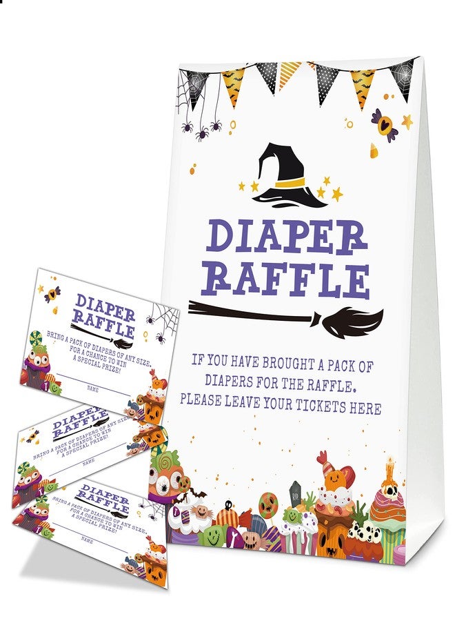 Levitatinyear Halloween Diaper Raffle Game Sign and Card, Halloween Baby Shower Party Game Set, 1 Sign With 50 Raffle Tickets -LK-011 - Image 1