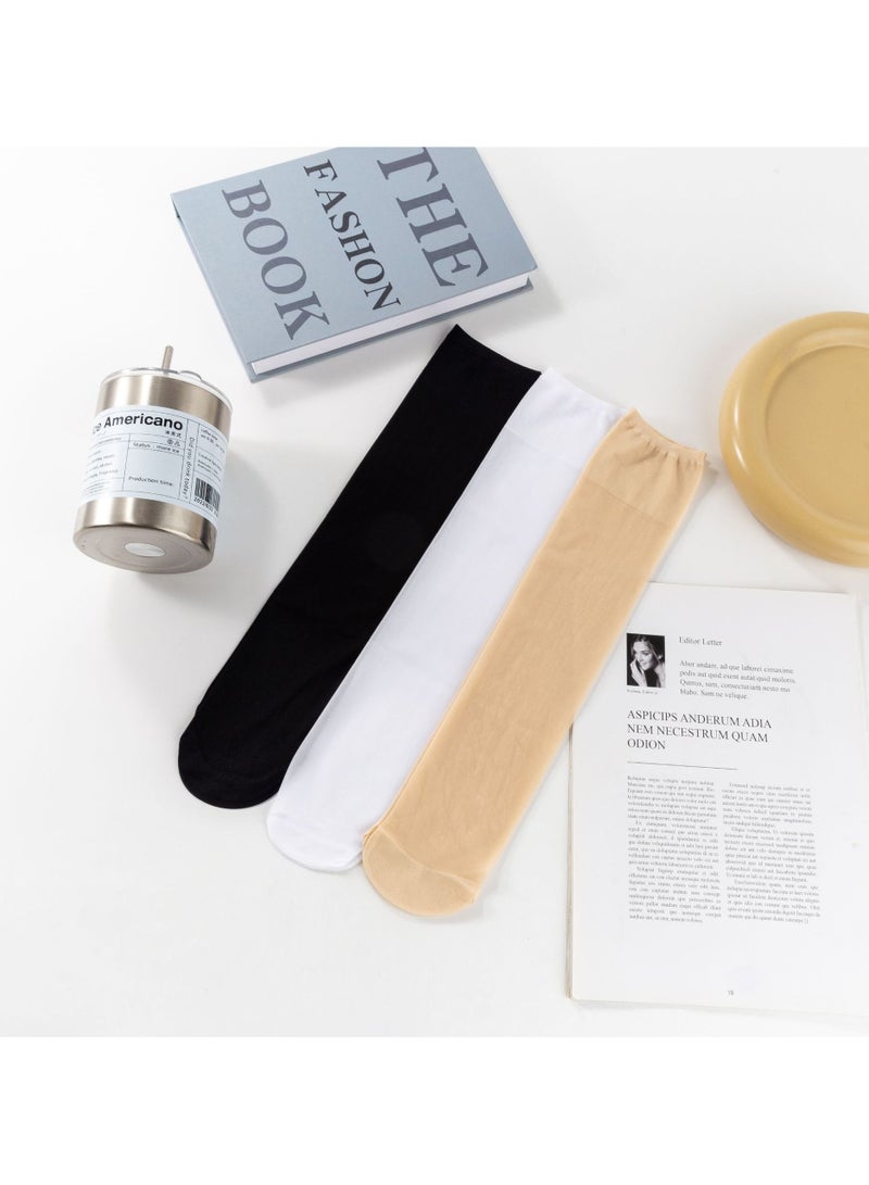 دوجويك جوارب نسائية صيفية على طراز الباليه، جوارب أنبوبية متوسطة الطول، جوارب يابانية من الحرير المنسوج، جوارب فوق الركبة، جوارب رفيعة مرنة شفافة بلون واحد (3 أزواج، متعدد الألوان) - Image 2