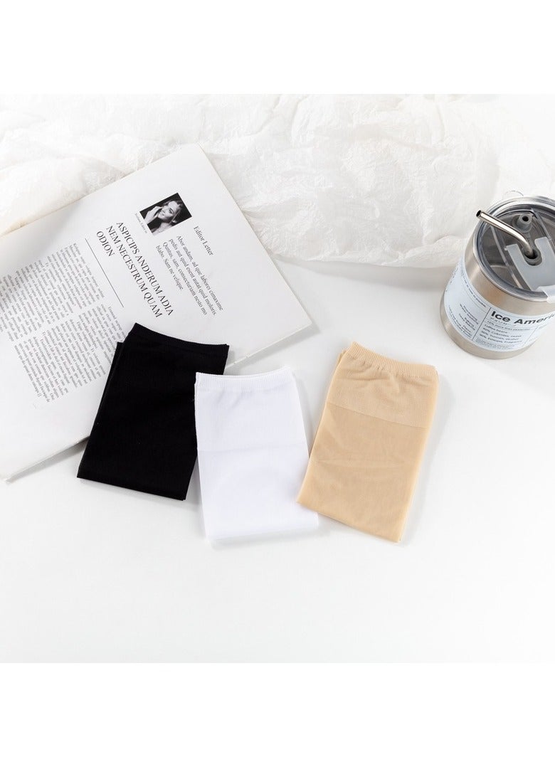 دوجويك جوارب نسائية صيفية على طراز الباليه، جوارب أنبوبية متوسطة الطول، جوارب يابانية من الحرير المنسوج، جوارب فوق الركبة، جوارب رفيعة مرنة شفافة بلون واحد (3 أزواج، متعدد الألوان) - Image 3