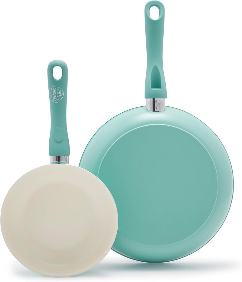 GreenLife Non Stick Fry Pan Set (7" & 10"), Non-Toxic PFAS-Free Ceramic Skillets, Dishwasher & Oven Safe, Egg Omelet Frying Pans, Stay- Cool Handles, Kitchen Home Cooking Essentials, Turquoise - Image 1