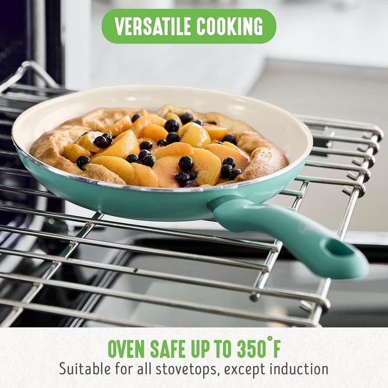 GreenLife Non Stick Fry Pan Set (7" & 10"), Non-Toxic PFAS-Free Ceramic Skillets, Dishwasher & Oven Safe, Egg Omelet Frying Pans, Stay- Cool Handles, Kitchen Home Cooking Essentials, Turquoise - Image 5