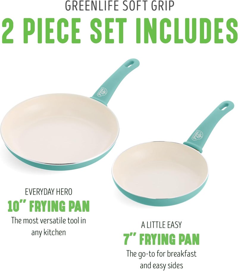 GreenLife Non Stick Fry Pan Set (7" & 10"), Non-Toxic PFAS-Free Ceramic Skillets, Dishwasher & Oven Safe, Egg Omelet Frying Pans, Stay- Cool Handles, Kitchen Home Cooking Essentials, Turquoise - Image 3