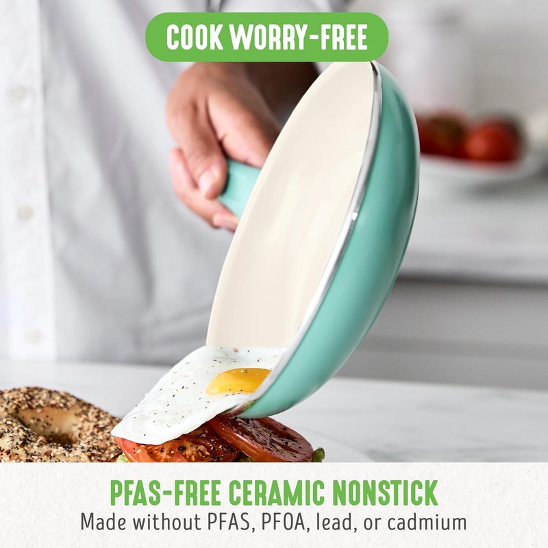 GreenLife Non Stick Fry Pan Set (7" & 10"), Non-Toxic PFAS-Free Ceramic Skillets, Dishwasher & Oven Safe, Egg Omelet Frying Pans, Stay- Cool Handles, Kitchen Home Cooking Essentials, Turquoise - Image 2