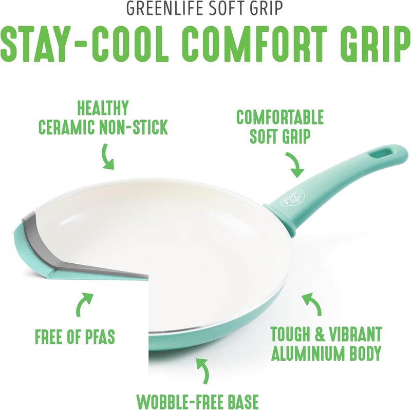 GreenLife Non Stick Fry Pan Set (7" & 10"), Non-Toxic PFAS-Free Ceramic Skillets, Dishwasher & Oven Safe, Egg Omelet Frying Pans, Stay- Cool Handles, Kitchen Home Cooking Essentials, Turquoise - Image 4