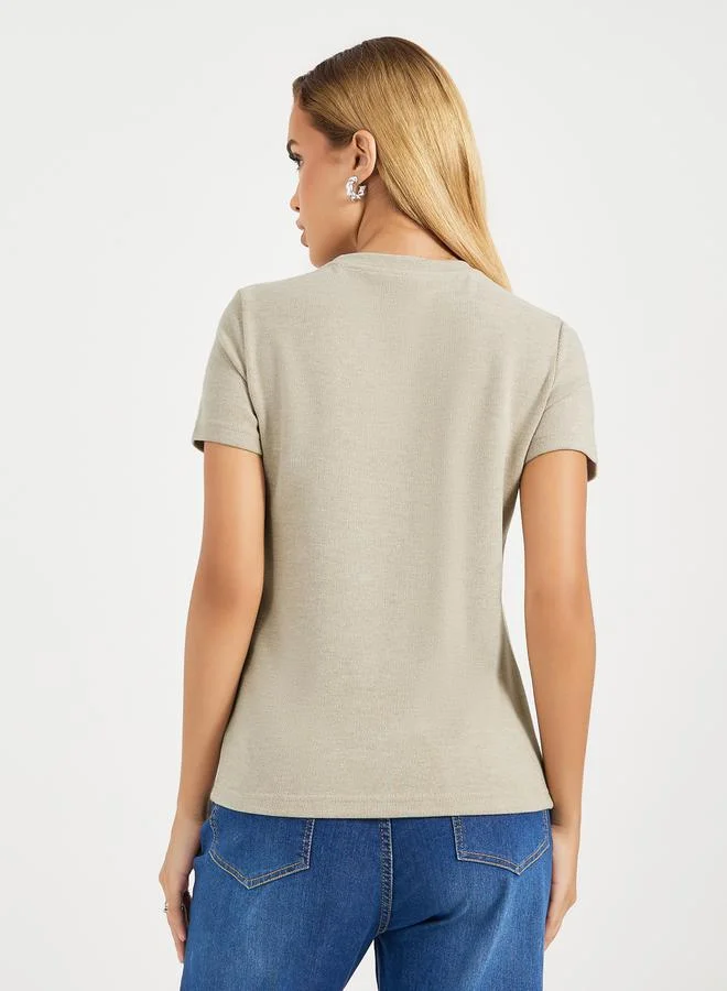 Styli Ribbed Regular Fit Round Neck T-Shirt