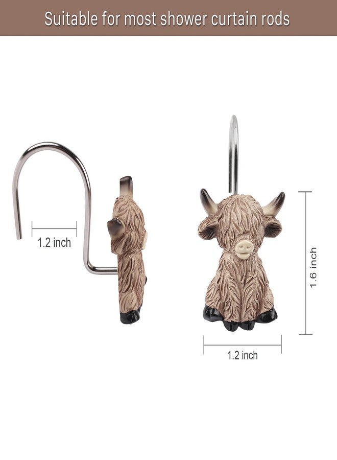 Faitove Highland Cow Shower Curtain Hooks Funny Rustic Western Cowboy Farmhouse Bathroom Decor Cute Resin Stainless Steel Rings Kids 12 PCS - Image 2