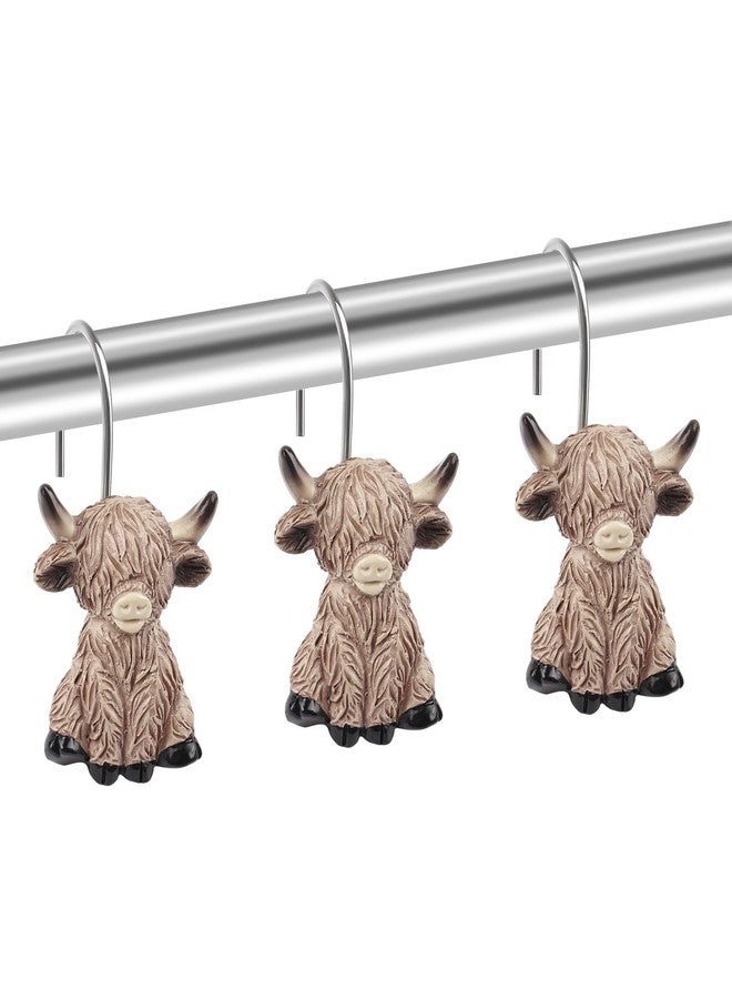 Faitove Highland Cow Shower Curtain Hooks Funny Rustic Western Cowboy Farmhouse Bathroom Decor Cute Resin Stainless Steel Rings Kids 12 PCS - Image 1