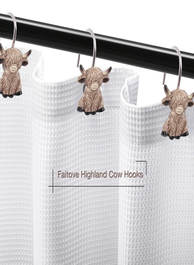 Faitove Highland Cow Shower Curtain Hooks Funny Rustic Western Cowboy Farmhouse Bathroom Decor Cute Resin Stainless Steel Rings Kids 12 PCS - Image 4