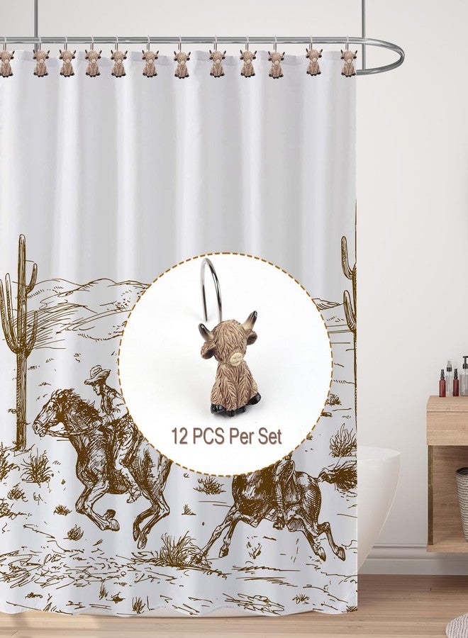 Faitove Highland Cow Shower Curtain Hooks Funny Rustic Western Cowboy Farmhouse Bathroom Decor Cute Resin Stainless Steel Rings Kids 12 PCS - Image 5