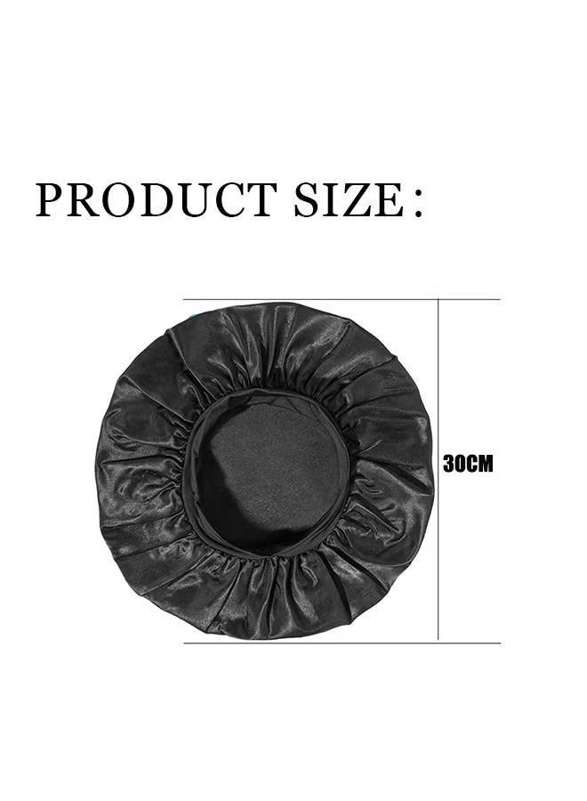 واي جيه قطعتان من البلاستيك كبير الحجم المرن غطاء النوم، بوليستر ناعم قابل للتنفس غطاء عريض من الحرير، غلاف شعر مجعد غطاء للنوم لكل الطول شعر مجعد سميك (أسود + أحمر) - Image 2