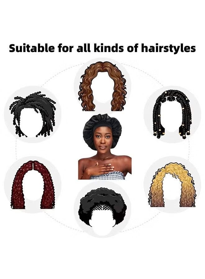 واي جيه قطعتان من البلاستيك كبير الحجم المرن غطاء النوم، بوليستر ناعم قابل للتنفس غطاء عريض من الحرير، غلاف شعر مجعد غطاء للنوم لكل الطول شعر مجعد سميك (أسود + أحمر) - Image 4