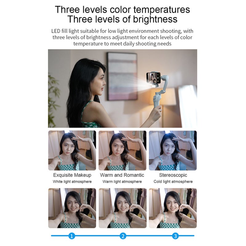 3-Axis Stabilizer Gimbal Stabilizer for Smartphone 0.28g/0.61lbs Payload Anti-shaking Support Gestures Control BT Connection with AI Vision Sensor & Fill Light Module Replacement for iPhone - Image 4