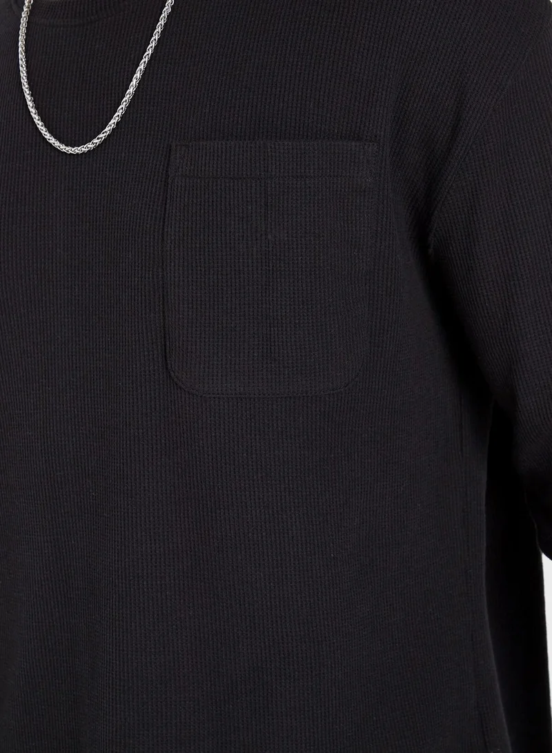 Styli Waffle Knit Full Sleeve T-shirt with Pocket Detail