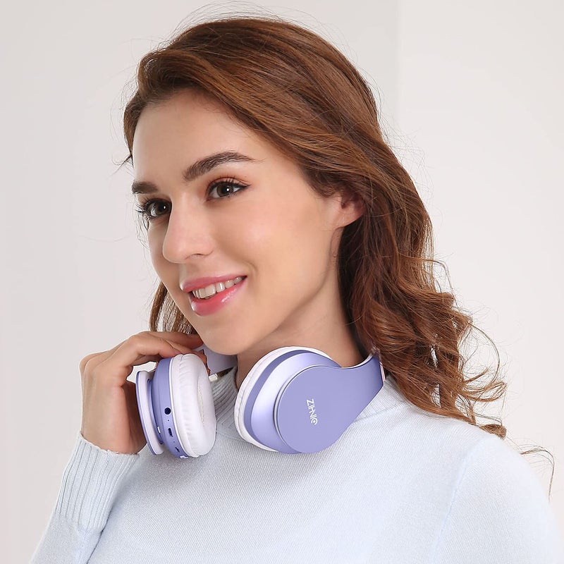 ZIHNIC Bluetooth Headphones Over-Ear, Foldable Wireless and Wired Stereo Headset Micro SD/TF, FM for Cell Phone,PC,Soft Earmuffs &Light Weight for Prolonged Wearing (Purple) - Image 5