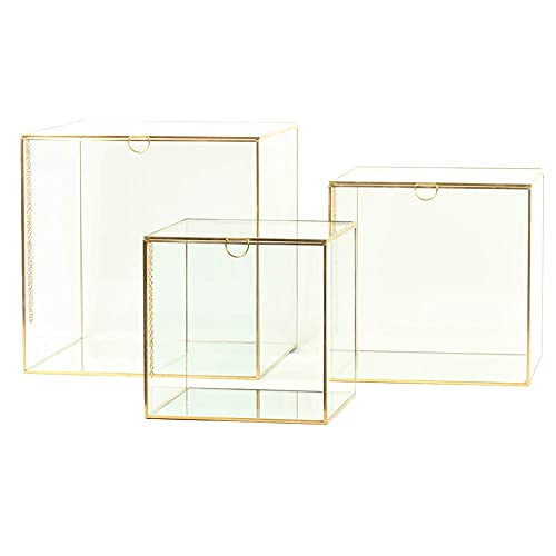 ARTINCO India Collections Home Decor Glass Brass Storage Box Decoration, Golden Decorative Glass Brass Box 3 X 3" - Image 3