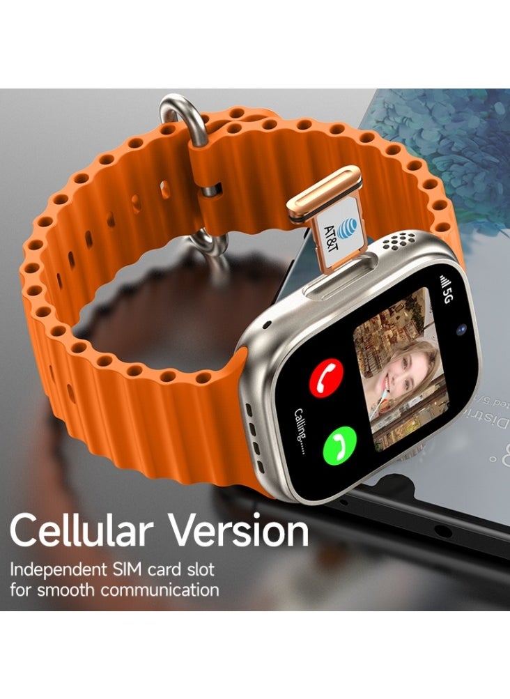 Ultra - Ultra S9 Smart Watch Series 9 With HD Screen Bluetooth Connection Video Calls Multiple Sports Modes Supports 4G SIM Card And Camera And Multiple Apps With Extra Bracelet - Orange / Black - Image 1