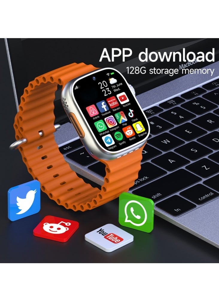 Ultra - Ultra S9 Smart Watch Series 9 With HD Screen Bluetooth Connection Video Calls Multiple Sports Modes Supports 4G SIM Card And Camera And Multiple Apps With Extra Bracelet - Orange / Black - Image 1