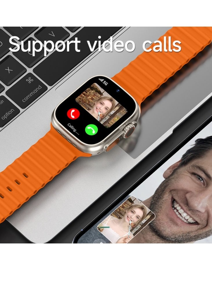 Ultra - Ultra S9 Smart Watch Series 9 With HD Screen Bluetooth Connection Video Calls Multiple Sports Modes Supports 4G SIM Card And Camera And Multiple Apps With Extra Bracelet - Orange / Black - Image 1