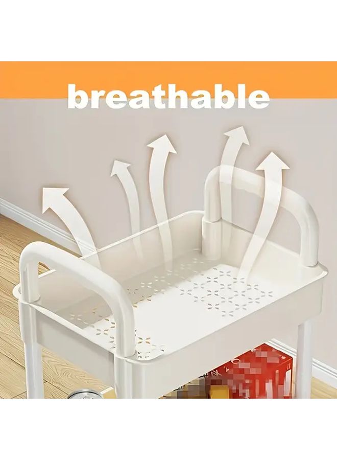 White Rolling Cart Multifunctional Double Layer Storage Trolley For Home Office Classroom - Image 4