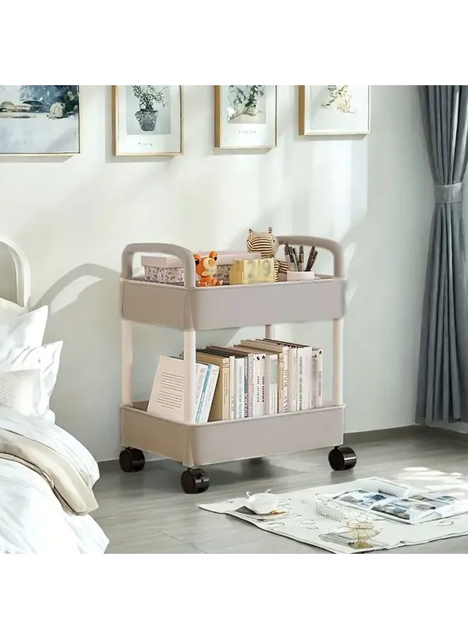 White Rolling Cart Multifunctional Double Layer Storage Trolley For Home Office Classroom - Image 3