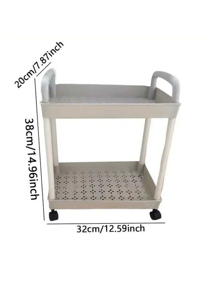White Rolling Cart Multifunctional Double Layer Storage Trolley For Home Office Classroom - Image 2