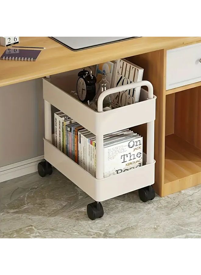 White Rolling Cart Multifunctional Double Layer Storage Trolley For Home Office Classroom - Image 1