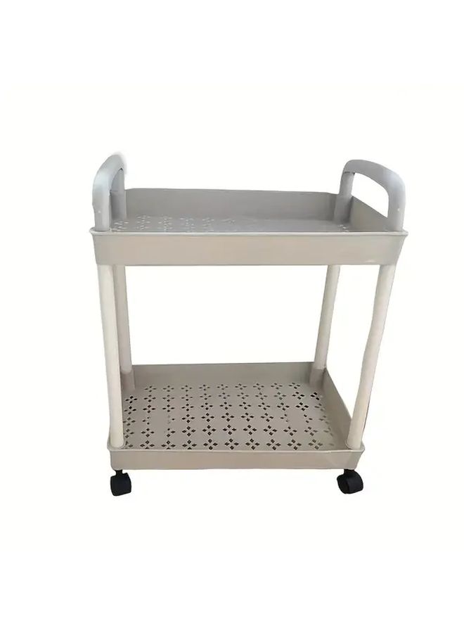 White Rolling Cart Multifunctional Double Layer Storage Trolley For Home Office Classroom - Image 5