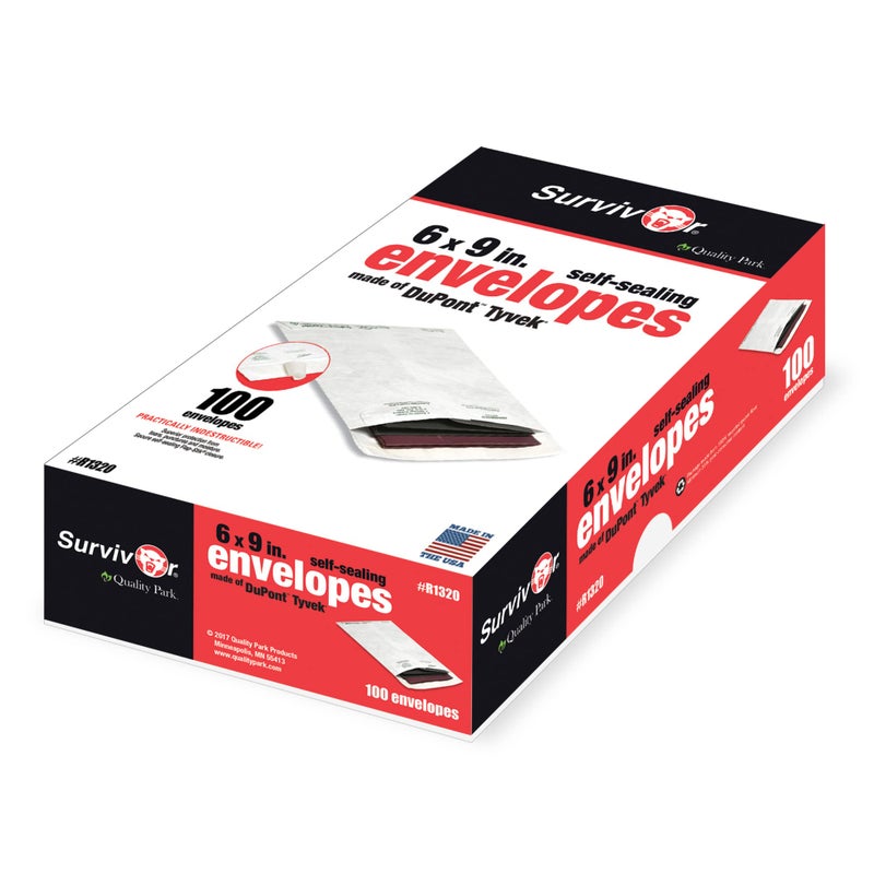 Quality Park Survivor Shipping Envelopes, 6" x 9", Made with Strong, Lightweight DuPont Tyvek Material, Flap-Stik Peel and Seal Closure, 100/Box (QUAR1320), White - Image 1