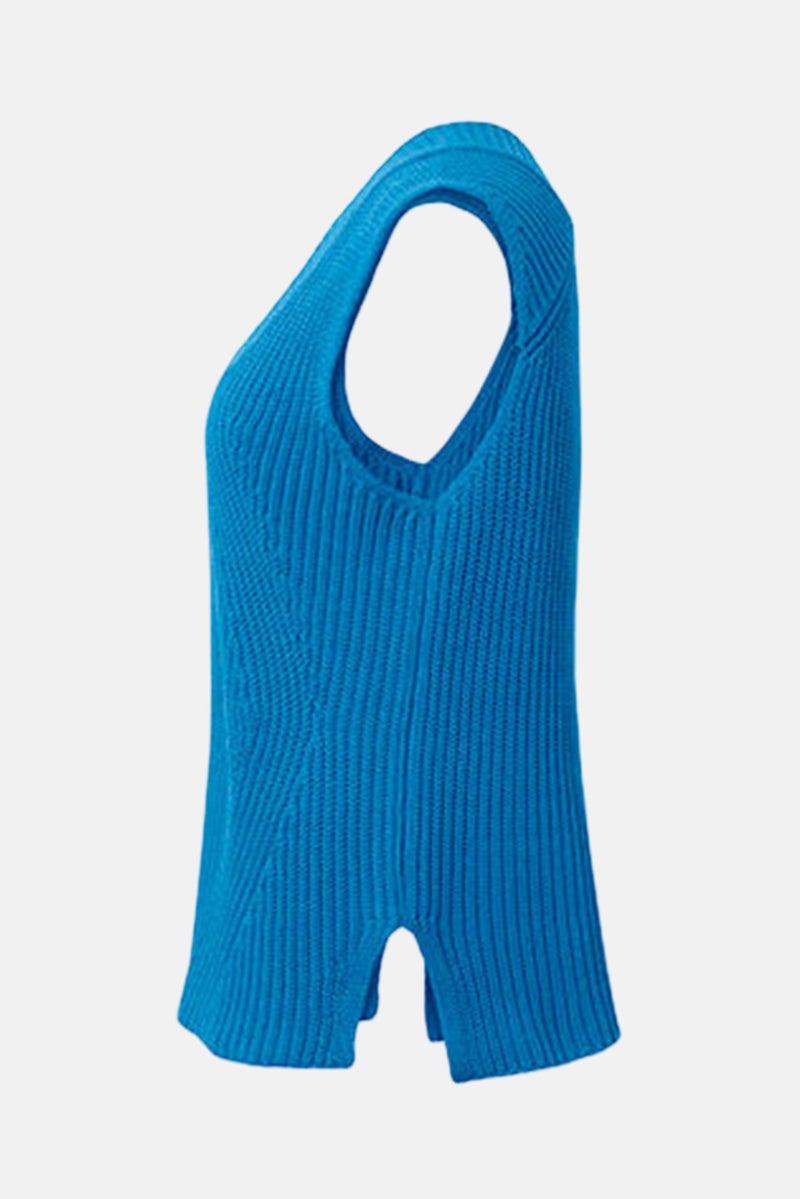 Tchibo Women Regular Fit Textured Sleeveless Sweater Vest, Blue  - Image 4