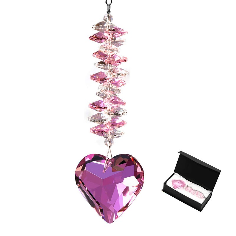 Memorial Gifts for Loss of Loved One Sympathy Gift for Loss of Father Mother Bereavement Gift Ideas Hanging Ornament with 45mm Clear Glass Heart Crystal Ball Prism Rainbow Maker Grief GiftsPink