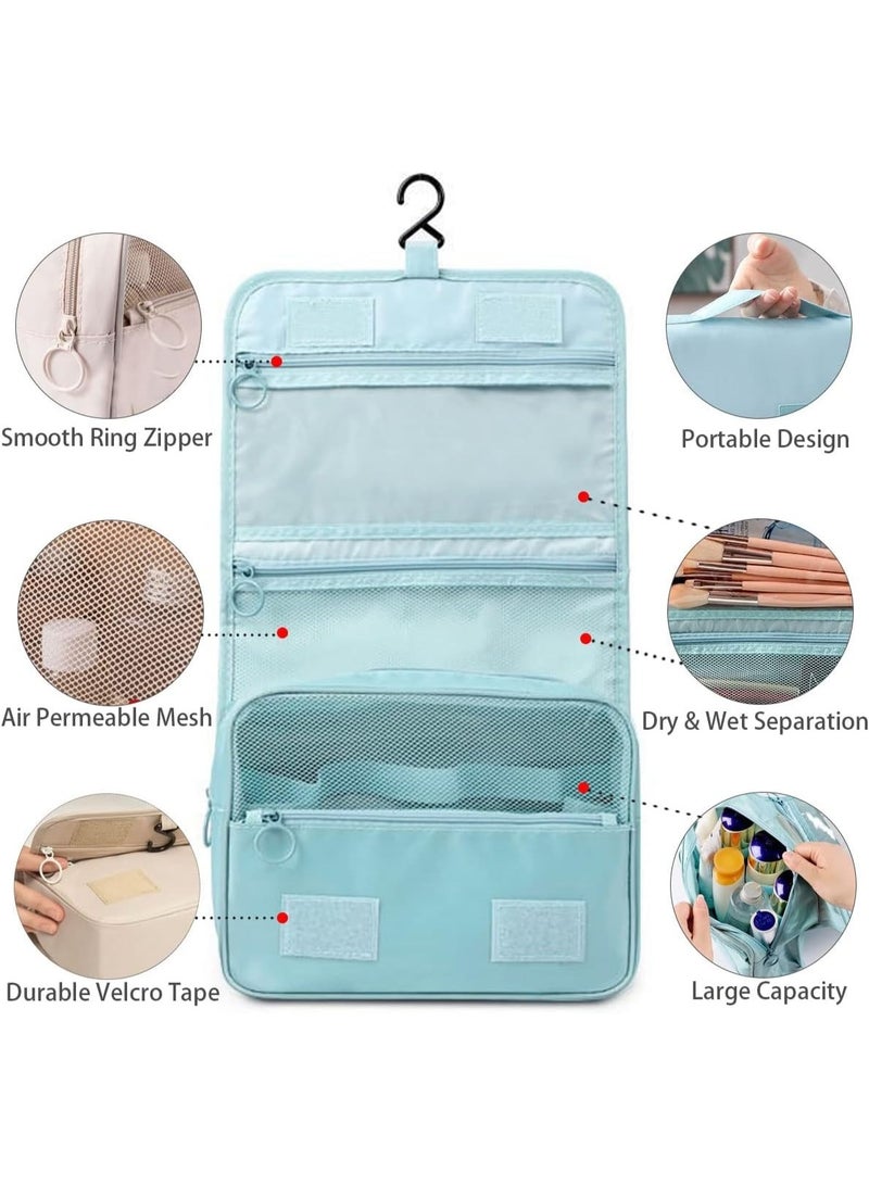 Foldable Hanging Travel Toiletry Bag,Waterproof Portable Travel Bags, Multifunction Travel Makeup Cosmetic Bag Organizer with Hanging Hook (Light Blue) - Image 2