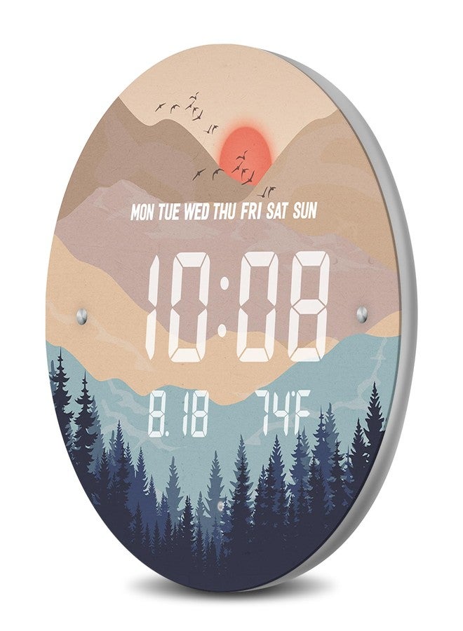 SCOAGE 12'' Smart LED Wall Clock, Sunset Wilderness Art, Radar & Voice Activated, Auto Dimming, Large Display with Temp Date Day, 12/24H, Rechargeable for Living Room Bedroom Office Decor - Image 1
