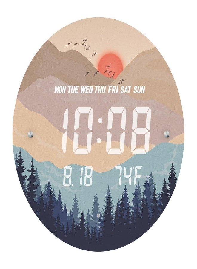 SCOAGE 12'' Smart LED Wall Clock, Sunset Wilderness Art, Radar & Voice Activated, Auto Dimming, Large Display with Temp Date Day, 12/24H, Rechargeable for Living Room Bedroom Office Decor - Image 2