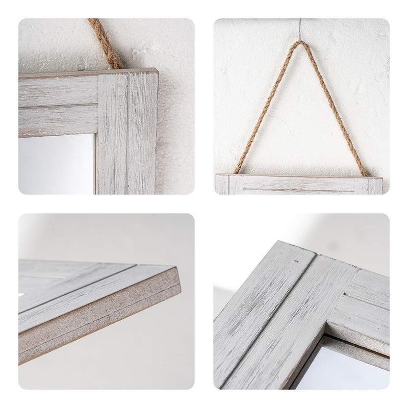 DECORKEY Rectangle Wall Mirror for Bathroom, Distressed White Wood Decor with Hanging Rope for Rustic Home Decor, Vanity, Living Room 12"Ã—16" - Image 3