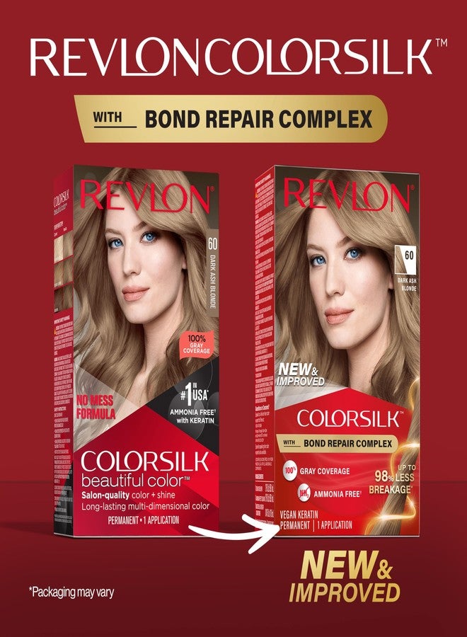 Revlon ColorSilk with Bond Repair Complex, Blonde Permanent Hair Color, 100% Gray Coverage, Ammonia Free Hair Dye, Vegan Keratin, 60 Dark Ash Blonde (Pack of 3) - Image 2