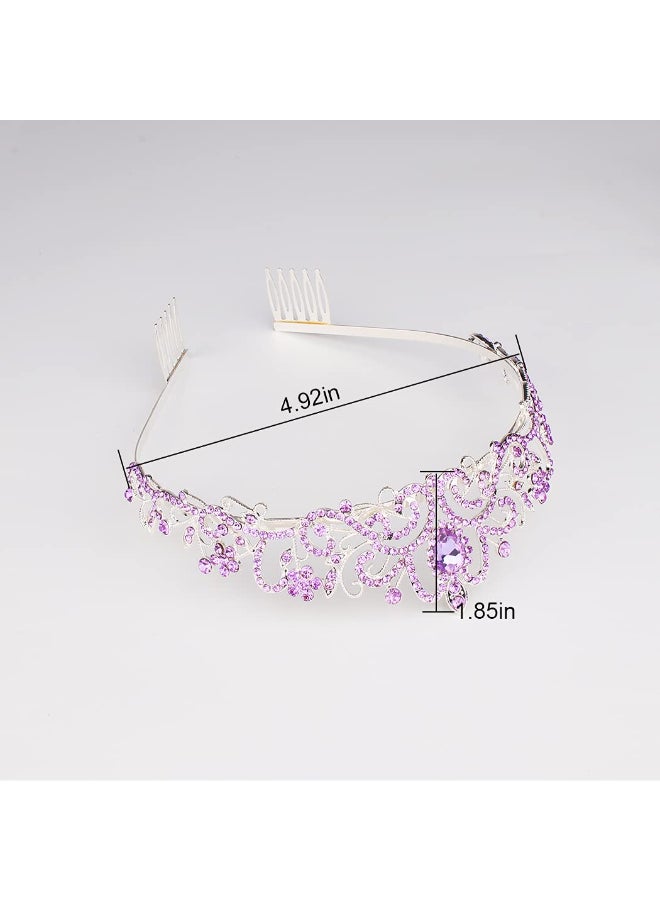Didder Silver Tiaras and Crowns for Women Light Purple Crystal Princess Headbands for Bridal Wedding Prom Birthday Parties - Image 4