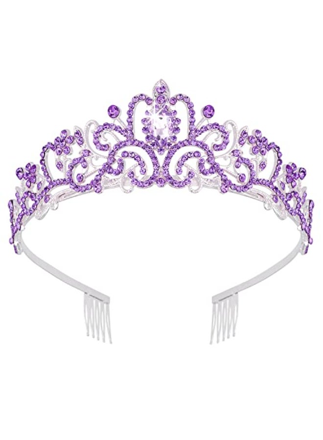 Didder Silver Tiaras and Crowns for Women Light Purple Crystal Princess Headbands for Bridal Wedding Prom Birthday Parties - Image 1