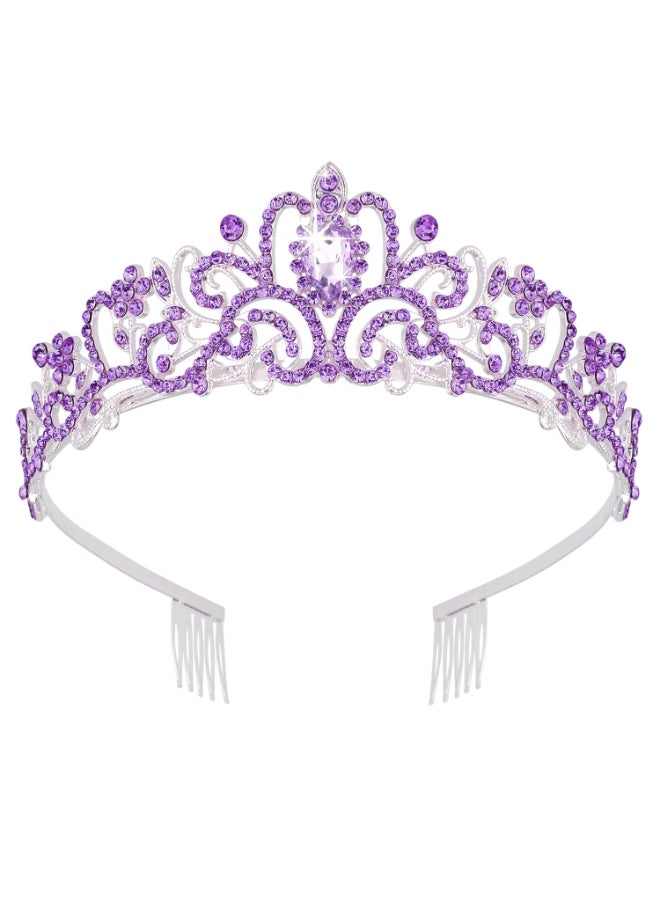 Didder Silver Tiaras and Crowns for Women Light Purple Crystal Princess Headbands for Bridal Wedding Prom Birthday Parties - Image 2