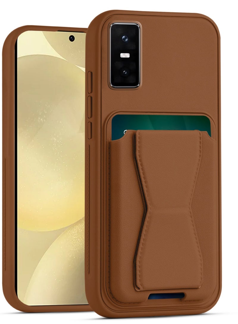 غطاء خلفي من الجلد مع محفظة بطاقات، جراب قابل للطي ومقاوم للصدمات متوافق مع هاتف Infinix GT30 Pro (بني)