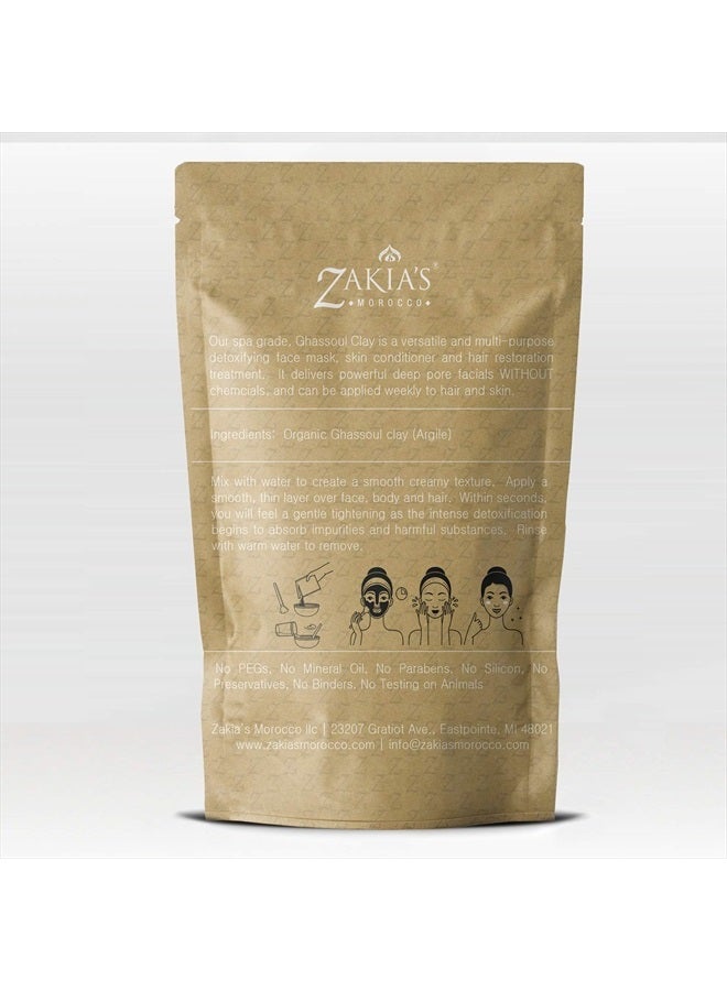 Zakia's Morocco Moroccan Ghassoul Clay Mask - Organic Natural Facial Mask and Skin Care Treatment - Anti-aging Mud Mask Heals Dry & Oily Skin, Acne, Eczema & Psoriasis - 8 Oz  - Image 2