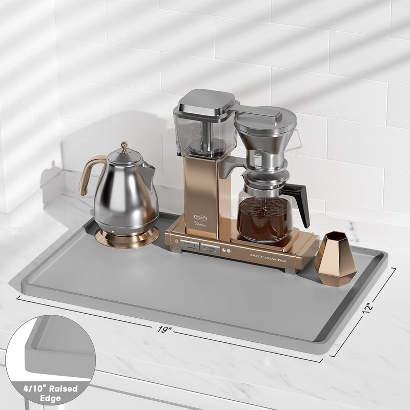 Rnivvi حصيرة قهوة من السيليكون من ، مقاس 12" x 19"، مقاومة للماء وذات حافة مرتفعة، مناسبة لملحقات محطة آلة الإسبريسو، وسادة لتجفيف الأطباق مقاومة للحرارة للعمل على طاولة المطبخ، لون رمادي - Image 3