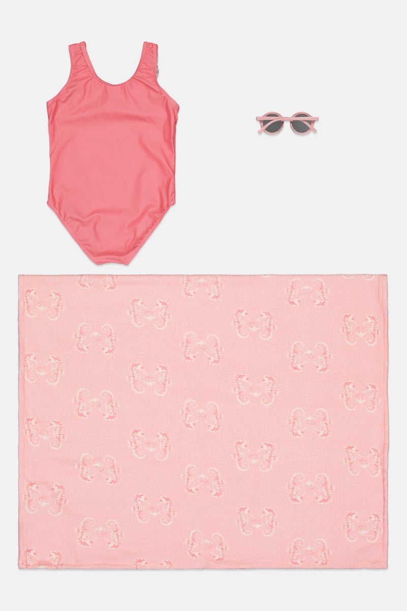 L&J Swim Club Kids Girl 3 Pcs Allover Print Swimwear Set, Multicolor - Image 2