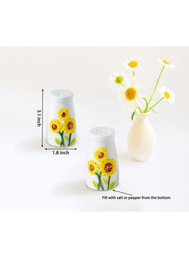 GABROC Sunflower Salt And Pepper Shakers Set Ceramic Salt And Pepper Set Cute Salt & Pepper Shaker Sets White Salt And Pepper Shaker Fancy Salt And Pepper Dispenser Salero Y Pimentero - Image 5
