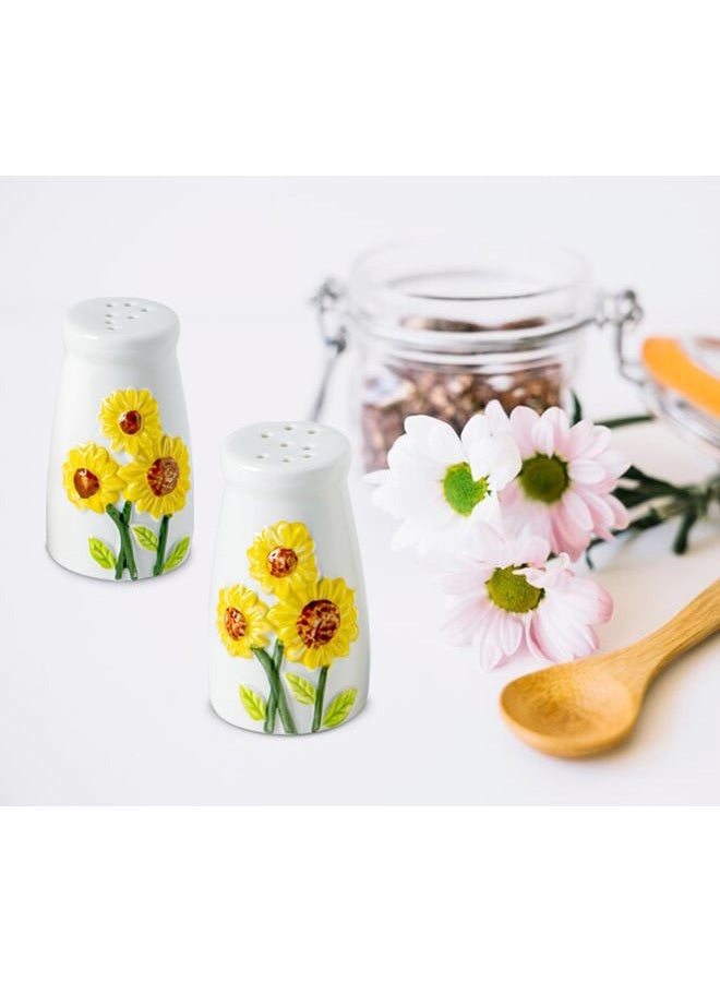 GABROC Sunflower Salt And Pepper Shakers Set Ceramic Salt And Pepper Set Cute Salt & Pepper Shaker Sets White Salt And Pepper Shaker Fancy Salt And Pepper Dispenser Salero Y Pimentero - Image 3